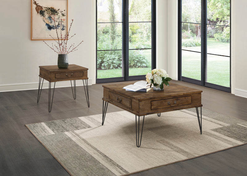 Hughey Square Coffee Table With 2 Drawers, Rustic Oak