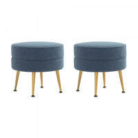 Bailey Mid-Century Modern Upholstered Accent Ottoman in Blue - Set of 2 