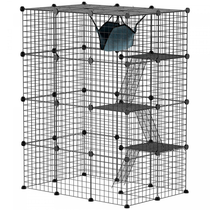 Pawhut 4-tier Large Cat Cage, Diy Pet Playpen With Hammock, Platforms, Ramps, Accessories, Kitten Exercise Place For 1-3 Cats, Indoor Use, Black