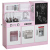Qaba Play Kitchen For Kids, Kids Kitchen Playset, Pretend Play Kitchen Set With Chalkboard, Ice Maker, Play Phone, Sink, Microwave, 5 Accessories, For Toddlers Ages 3-8 Years