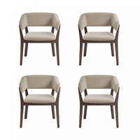 Blake Modern Faux Mohair Wood Armchair in Natural - Set of 4 Dining Chair 