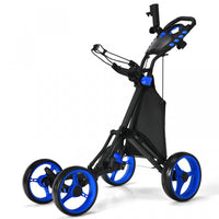 Goplus Folding 4 Wheels Golf Push Cart W/bag Scoreboard Adjustable Handle Blue