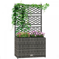 Outsunny 22l Raised Garden Box With Trellis, Pe Rattan Free Standing Flower Raised Garden Bed With T