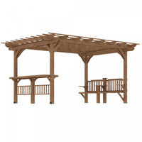 Outsunny 14' X 10' Outdoor Pergola, Wooden Gazebo Grill Canopy With Bar Counters And Seating Benches