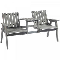 2-seater Outdoor Bench With Table, Wooden Garden Bench, Grey