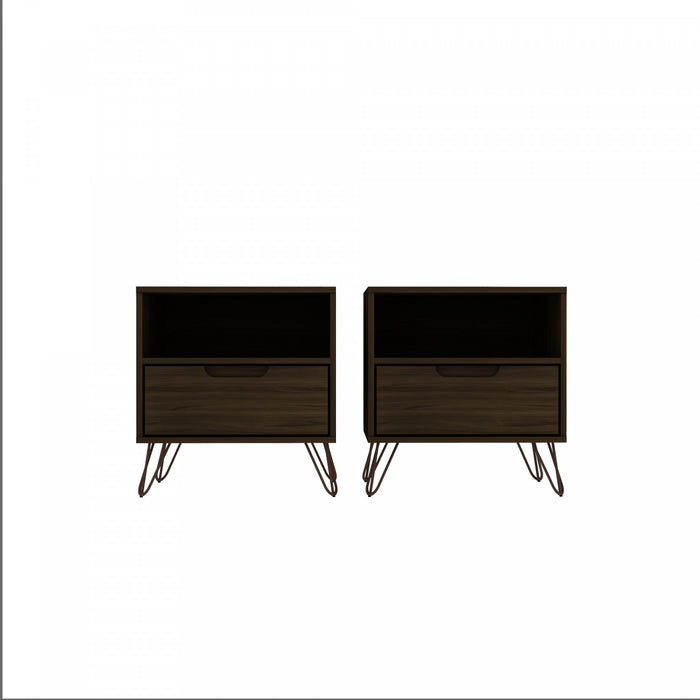 Rockefeller Mid-Century Modern 20\" Nightstand in Chestnut Brown (1-Drawer) - Set of 2