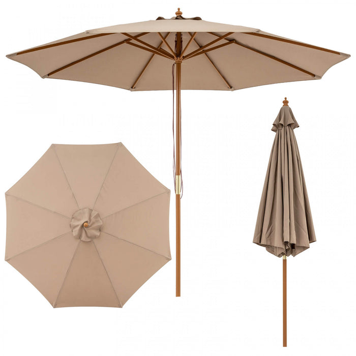 Costway 9 FT Patio Umbrella with Adjustable Height. Rope Pulley Lift. Vented Top for Beach Khaki Tan