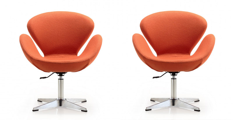 Raspberry Modern Upholstered Swivel Lounge Chair in Orange - Set of 2 Accent Chair
