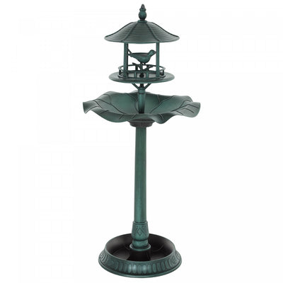 Outsunny 3-in-1 Garden Bird Bath Bowl Pedastal with Bird Feeder, Green