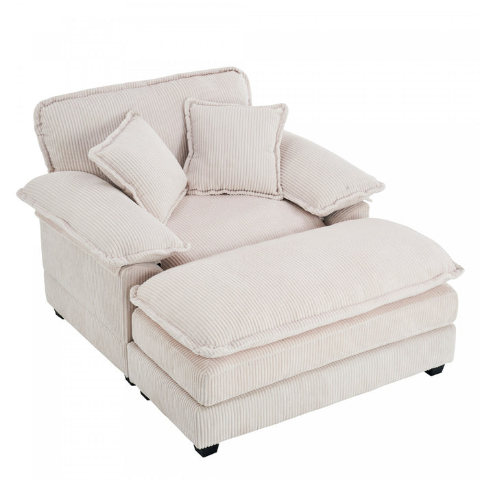 Liam 46.9\" Modern indoor corduroy sofa with 2 soft cushions ,White Sofa