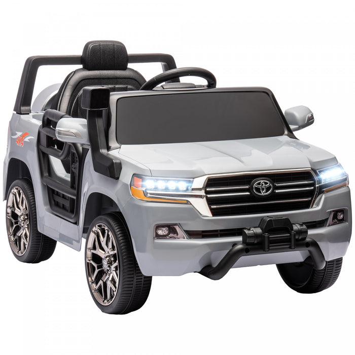 Qaba 12v Electric Powered Ride-On Car For Kids, Toyota Land Cruiser Licensed Kids Car With Parent Remote Control, Four Wheel Spring Suspension, Soft Start, Led Light, Music, Horn, Grey