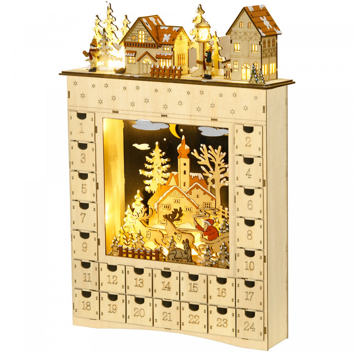 Homcom Christmas Advent Calendar, Wooden 24 Dasys Countdown To Christmas