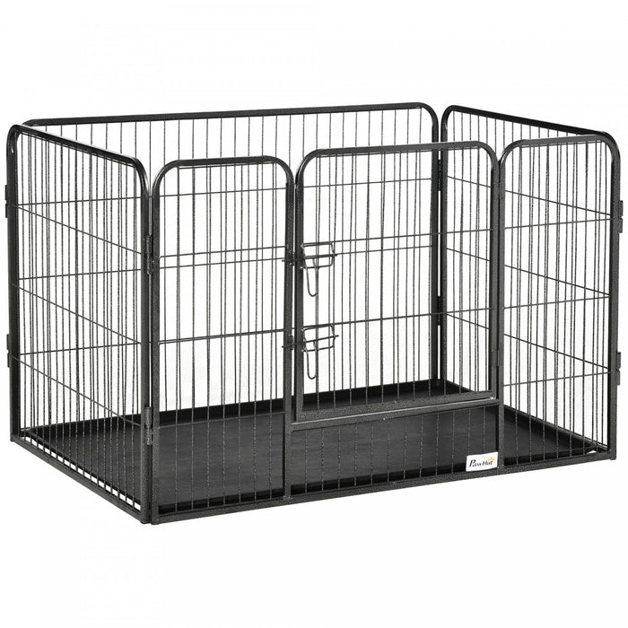 PawHut 4 Panels Dog Playpen, Heavy Duty Dog Fence, 28\" H Portable Pet Playpen with Door Double Locking Latches, No Leaking Tray for Indoor Outdoor Backyard Garden, Grey