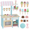 Qaba Wooden Ice Cream Toy Shop, Pretend Play Food Store with Toy Food and Oven for Kids, Pretend Play Dessert Shop Counter Stand for Boys and Girls Aged 3+
