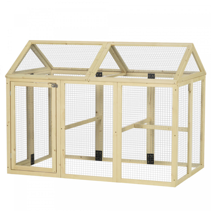 Pawhut Chicken Run, Wooden Large Chicken Coop with 3 Perches and 2 Doors, Outdoor Poultry Cage for Backyard, Farm, for 1-3 Poultry, Rabbits, Ducks, 55\" x 35\" x 42\"