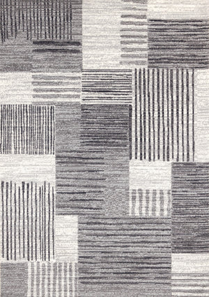 Forte White Grey Black Modern Striped Patches Area Rug - 7'9