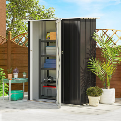 Outsunny Garden Shed, Metal Tool Shed w/ Sloped Roof, Lockable Door, Grey