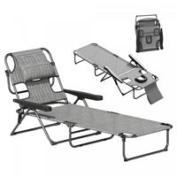 Outsunny Folding Lounge Chair W/ Reclining Back, Tanning Chair, Mixed Grey