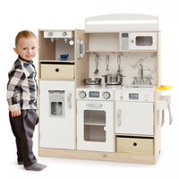 Costway Kids Pretend Play Kitchen Wooden Toy Playset With Led Lighting & Coffee Maker