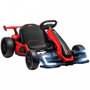 Aosom Go Kart, 24v Kids Drift Kart With Adjustable Seat, Battery Powered Ride-On Toy With Slow Start, Button Start, Music, Honking Horn, Lights, For 6-12 Years Old, Red