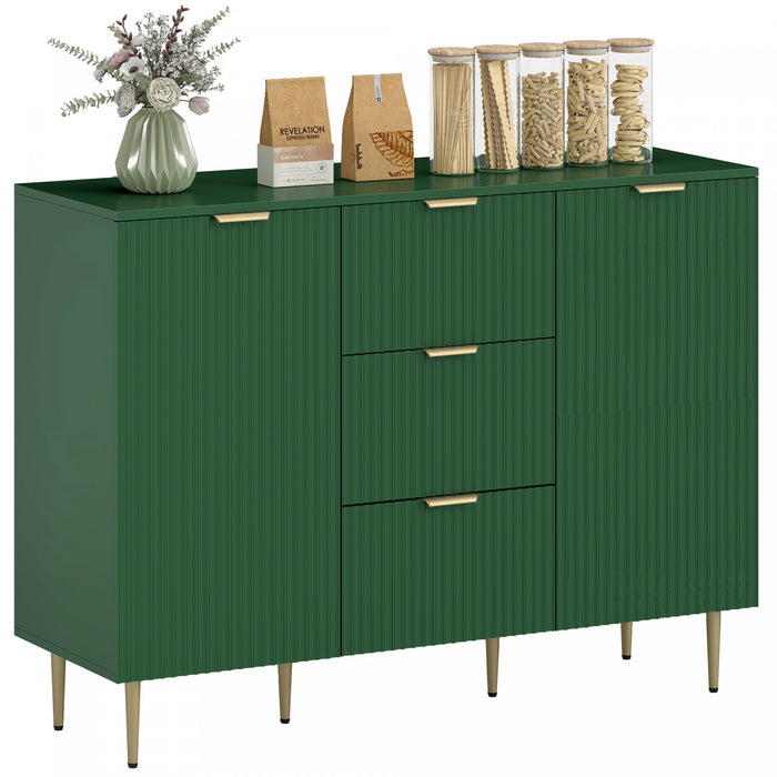 HOMCOM Sideboard Buffet Cabine w/ 3 Drawers and Adjustable Shelves, Green