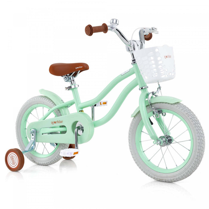 Prorider 14\" Kid's Bike With Removable Training Wheels & Basket For 3-5 Years Old Green