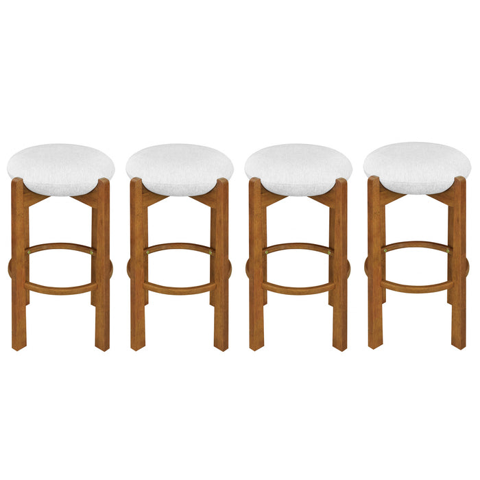 Olivia Rubberwood Indoor Round Seat Bar Stool Set of 4 with Durable Frame and Fabric