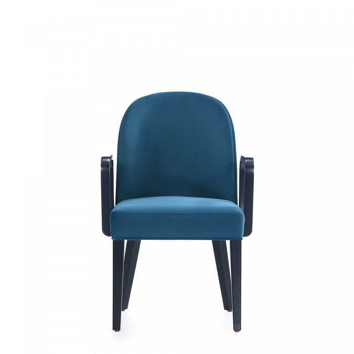 Hillman Modern Wood Upholstered Armchair in Blue Dining Chair