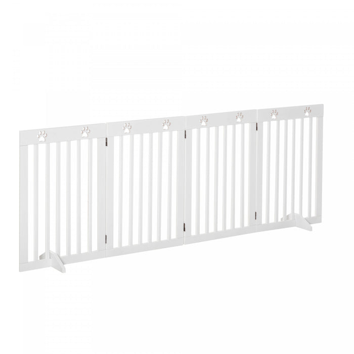 Pawhut Freestanding Pet Gate 4 Panel Dog Barrier Folding Safety Fence With Support Feet Up To 80.25\" Long 29.5\" Tall For Doorway Stairs Black White