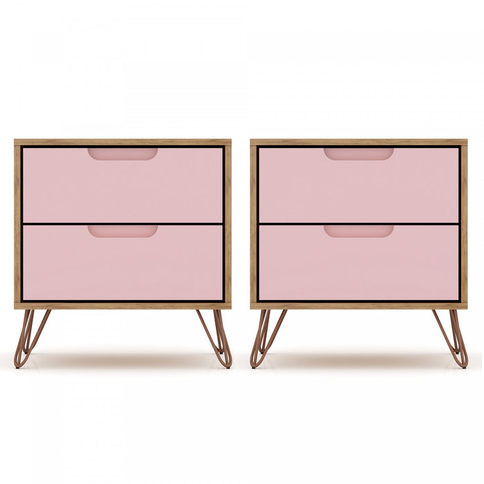 Rockefeller Mid-Century Modern 20\" Nightstand in Pink (2-Drawer) - Set of 2