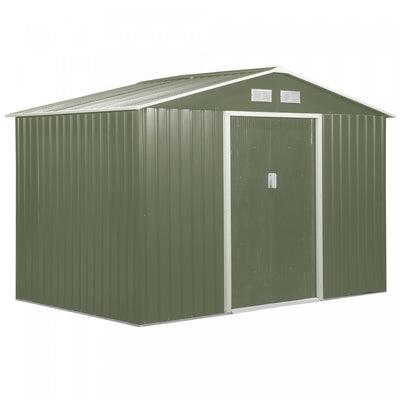 Outsunny 9' X 6' Garden Storage Shed With Floor Foundation, Metal Tool Storage House With Double Doo|Outsunny Abri De Rangement En Metal 9' X 6', Maison A Outils De Jardin Avec Doubles Portes Coulissan