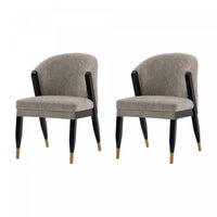Ola Modern Wood Chenille Dining Chair in Stone - Set of 2