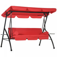Outsunny 3-seat Outdoor Patio Swing Chair, Converting Flat Bed, Canopy Swing Glider W/ Adjustable Sh