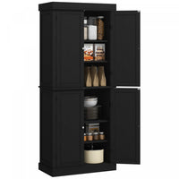 HOMCOM Freestanding 4 Door Kitchen Pantry Cabinet with Shelves Black