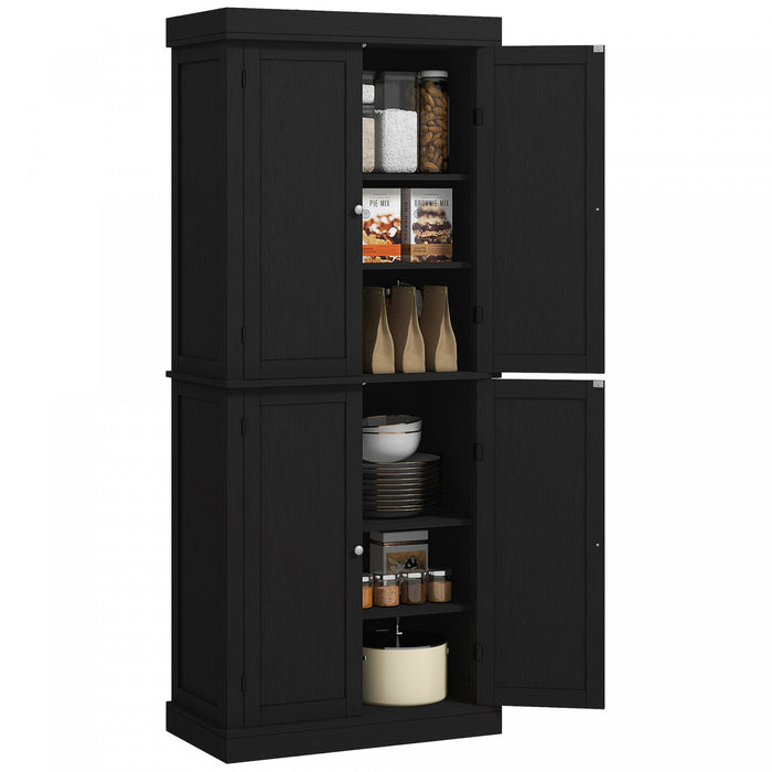 HOMCOM Freestanding 4 Door Kitchen Pantry Cabinet with Shelves Black