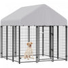 PawHut 6' x 6' x 6' Dog Run Outdoor, Large Outdoor Dog Kennel Welded Wire Steel Fence with UV-Resistant & Waterproof Cover, Secure Lock, Silver