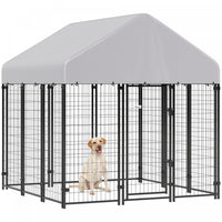 PawHut 6' x 6' x 6' Dog Run Outdoor, Large Outdoor Dog Kennel Welded Wire Steel Fence with UV-Resistant & Waterproof Cover, Secure Lock, Silver
