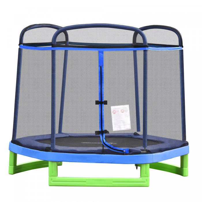 Outsunny 84.75\" Kids Trampoline 7 Ft Indoor Outdoor Trampolines With Safety Net Enclosure Built-in Zipper Padded Covering, For Boys And Girls, Blue