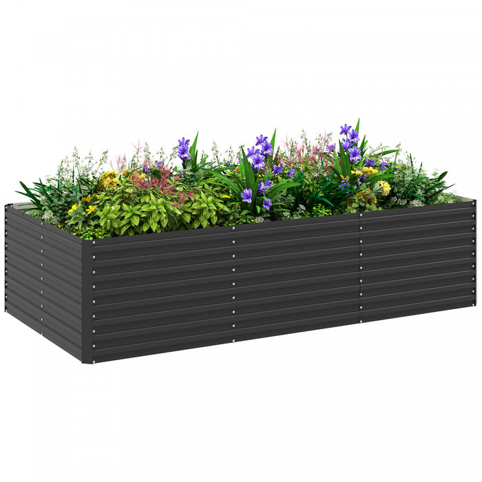 Outsunny Galvanized Raised Garden Bed, 8' x 4' x 2' Planter Box, Dark Grey
