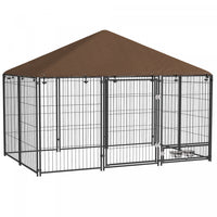 Pawhut Dog Run, 6.9' X 4.6' X 5' Outdoor Dog Kennel With Canopy, Rotating Bowls, Door For Backyard &