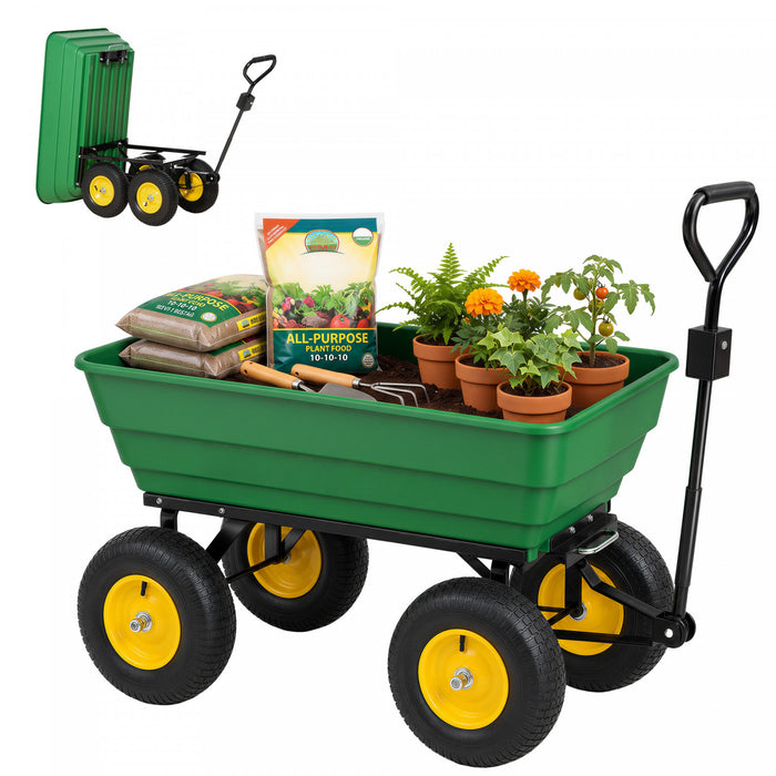 Outsunny Garden Dump Cart Heavy Duty 440lbs Wagon with Steel Frame and 12\" Pneumatic Tires, Green