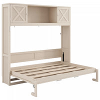 Ethan Solid Wood Murphy Bed with Storage Cabinets,Full Size,Beige Full Bed