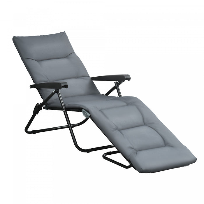 Outsunny Folding Lounge Chair W/ Cushion, Adjustable Back, Grey