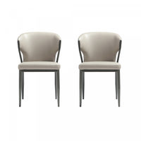 Kirsten Modern Metal Vegan Leather Dining Chair in Light Gray - Set of 2 