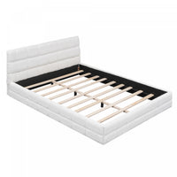 Emma Modern Upholstered Platform Bed with Comfortable Solid Wood,Queen Size,White Queen Bed 