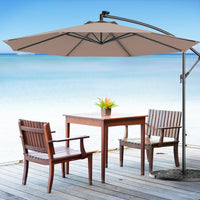 Costway 10' Hanging Solar LED Umbrella Patio Sun Shade Offset Market W/ Base Tan