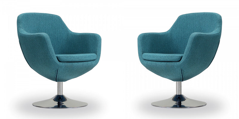 Caisson Modern Upholstered Swivel Lounge Chair in Teal - Set of 2
