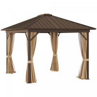 Outsunny 10' X 12' Patio Gazebo Outdoor Hardtop Gazebo With Aluminum Frame, Mesh Nettings, Curtains