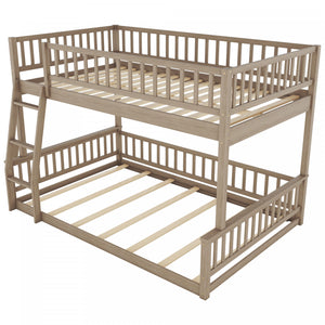 Sabrina Full Xl Over Queen Solid Wood Convertible Design Bunk Bed With Ladder, Walnut