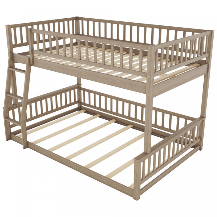 Sabrina Full Xl Over Queen Solid Wood Convertible Design Bunk Bed With Ladder, Walnut